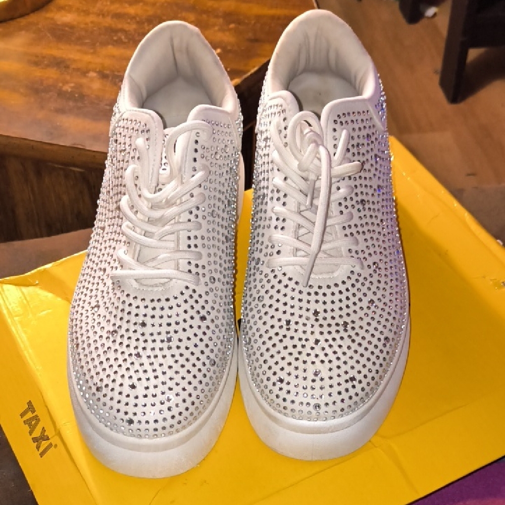 White Crystal Embellished Sneakers